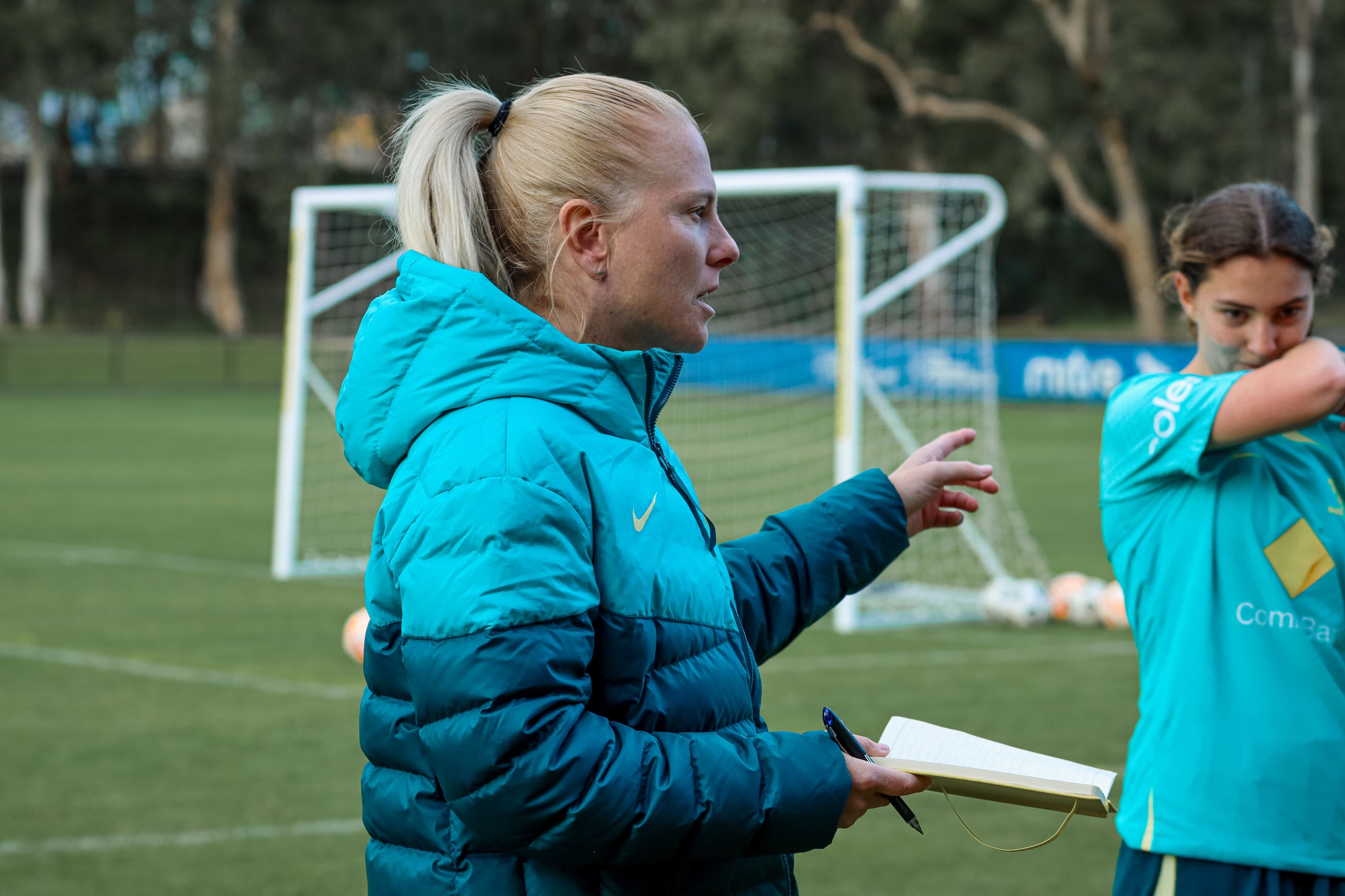 Interim Head Coach Alicia Ferguson handing out instructions to players (photo: Football Australia)