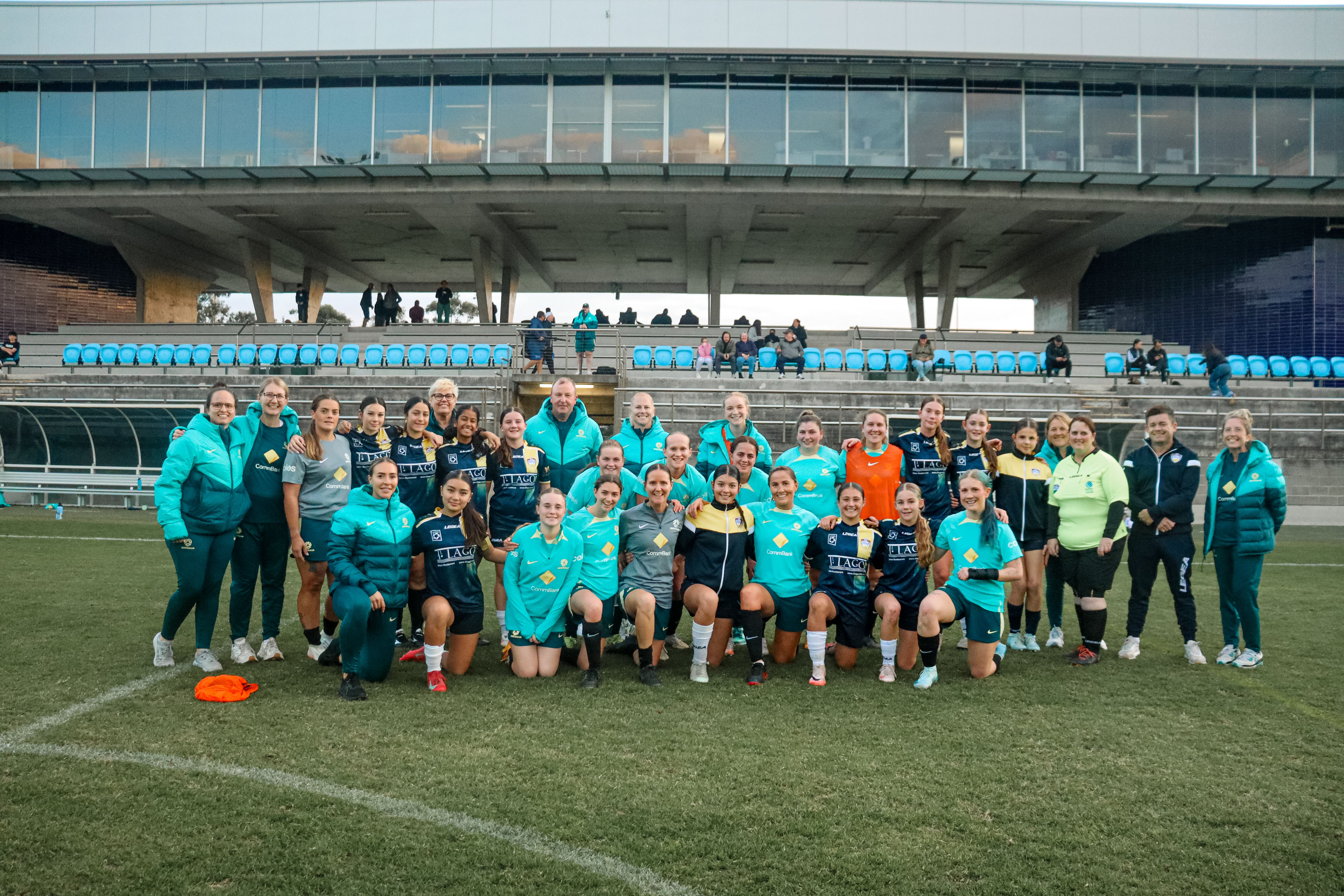 The ParaMatildas and Hills United after their game during the June camp (Photo: Football Australia)