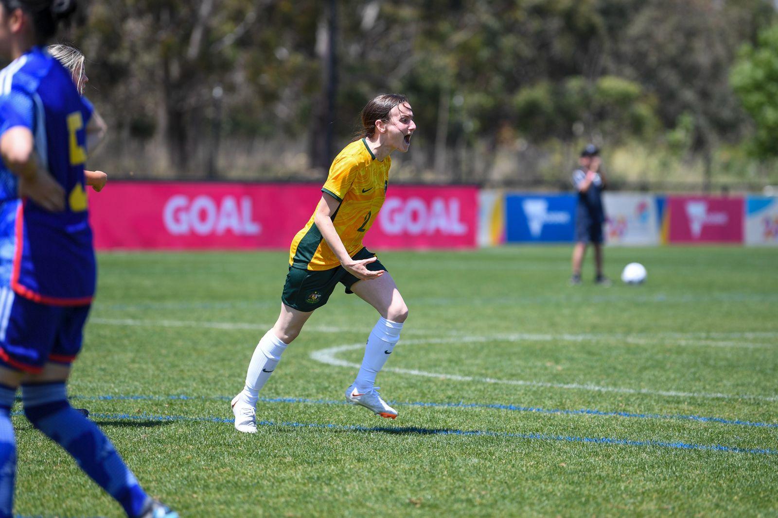 Nicole Christodoulou celebrates scoring against Japan on matchday three of the IFCPF Asia Oceania Championships