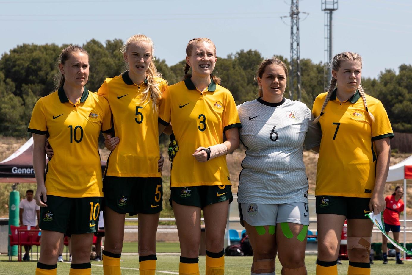 CommBank ParaMatildas line up before the IFCPF World Cup Final 2022 v USA. (L-R) - Georgia Beikoff, Lainee Harrison, Tahlia Blanshard, Katelyn Smith, Eloise Northam
